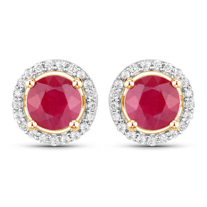 1.22 Carat Genuine Ruby and White Diamond 14K Yellow Gold Earrings Bids.com