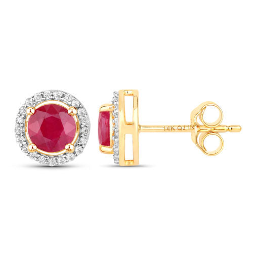 1.22 Carat Genuine Ruby and White Diamond 14K Yellow Gold Earrings Bids.com