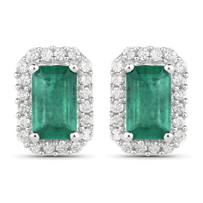 0.91 Carat Genuine Zambian Emerald and White Diamond 14K White Gold Earrings Bids.com
