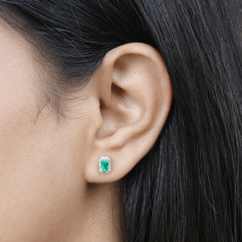 0.91 Carat Genuine Zambian Emerald and White Diamond 14K White Gold Earrings Bids.com