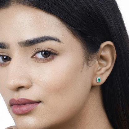 0.91 Carat Genuine Zambian Emerald and White Diamond 14K White Gold Earrings Bids.com