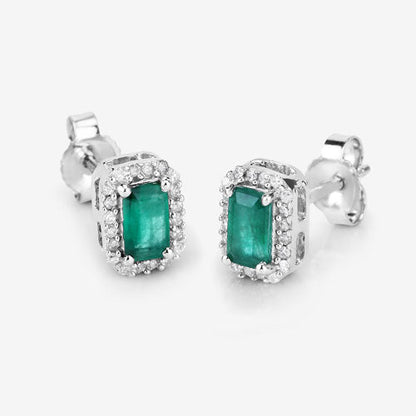 0.91 Carat Genuine Zambian Emerald and White Diamond 14K White Gold Earrings Bids.com