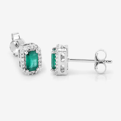 0.91 Carat Genuine Zambian Emerald and White Diamond 14K White Gold Earrings Bids.com