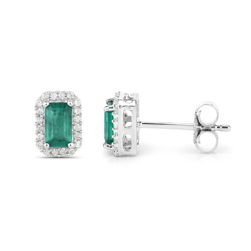 0.91 Carat Genuine Zambian Emerald and White Diamond 14K White Gold Earrings Bids.com