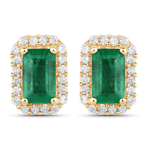 0.91 Carat Genuine Zambian Emerald and White Diamond 14K Yellow Gold Earrings Bids.com