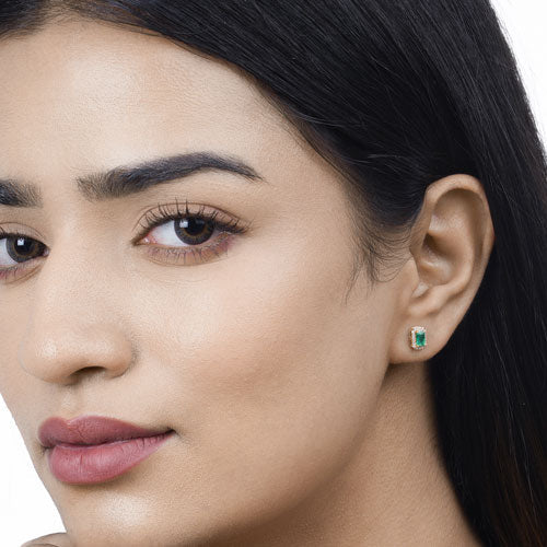 0.91 Carat Genuine Zambian Emerald and White Diamond 14K Yellow Gold Earrings Bids.com