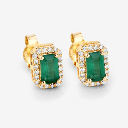 0.91 Carat Genuine Zambian Emerald and White Diamond 14K Yellow Gold Earrings Bids.com