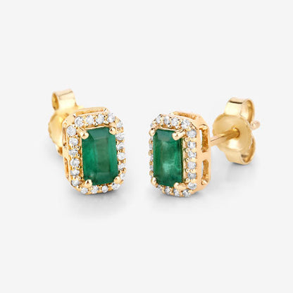 0.91 Carat Genuine Zambian Emerald and White Diamond 14K Yellow Gold Earrings Bids.com