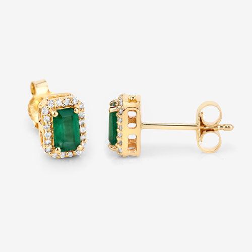 0.91 Carat Genuine Zambian Emerald and White Diamond 14K Yellow Gold Earrings Bids.com