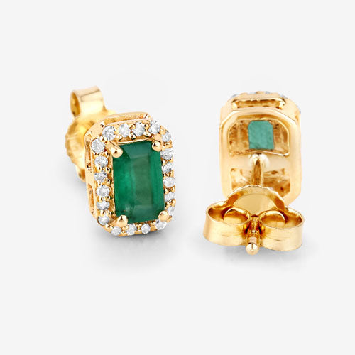 0.91 Carat Genuine Zambian Emerald and White Diamond 14K Yellow Gold Earrings Bids.com