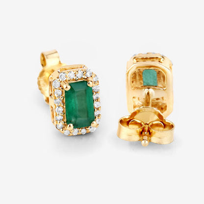 0.91 Carat Genuine Zambian Emerald and White Diamond 14K Yellow Gold Earrings Bids.com