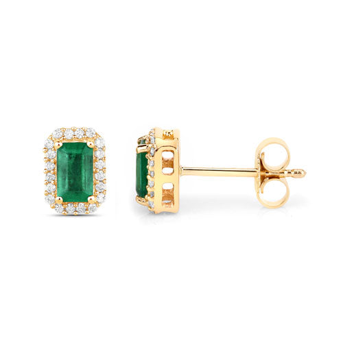 0.91 Carat Genuine Zambian Emerald and White Diamond 14K Yellow Gold Earrings Bids.com