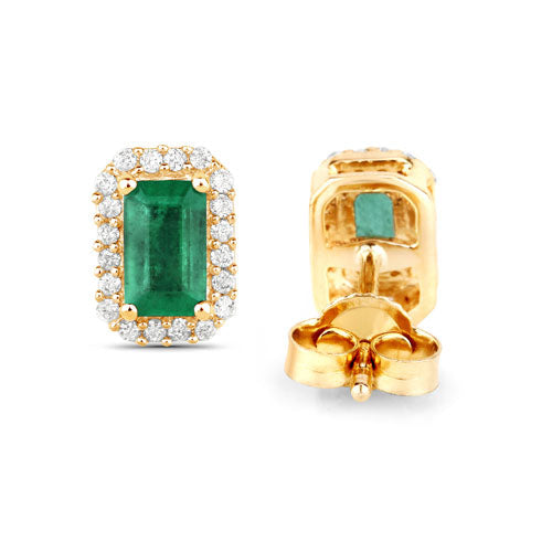 0.91 Carat Genuine Zambian Emerald and White Diamond 14K Yellow Gold Earrings Bids.com