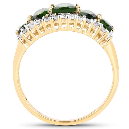 18K Yellow Gold Plated 2.70 Carat Genuine Chrome Diopside and White Topaz .925 Sterling Silver Ring Bids.com