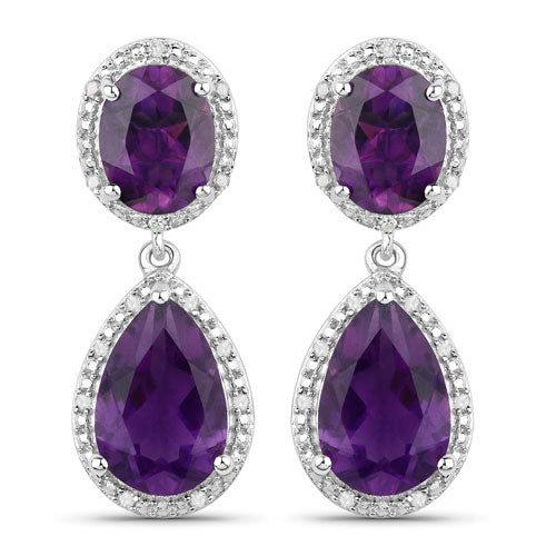 8.45 Carat Genuine Amethyst and White Diamond .925 Sterling Silver Earrings Bids.com