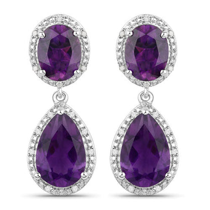 8.45 Carat Genuine Amethyst and White Diamond .925 Sterling Silver Earrings Bids.com