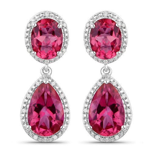 11.35 Carat Genuine Pink Topaz and White Diamond .925 Sterling Silver Earrings Bids.com