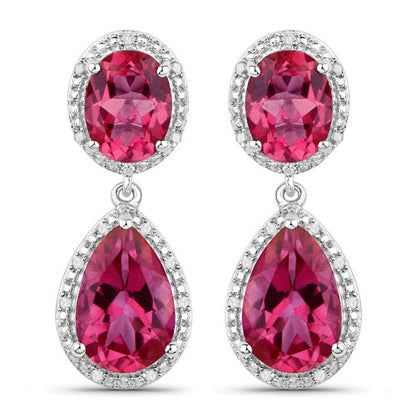 11.35 Carat Genuine Pink Topaz and White Diamond .925 Sterling Silver Earrings Bids.com