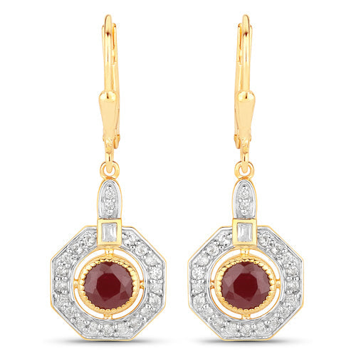 1.78 Carat Genuine Ruby and White Zircon .925 Sterling Silver Earrings Bids.com