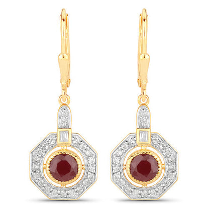 1.78 Carat Genuine Ruby and White Zircon .925 Sterling Silver Earrings Bids.com