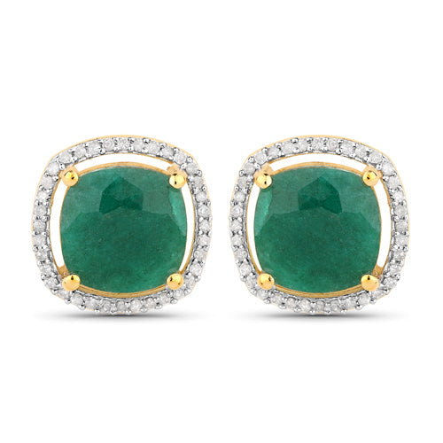 4.40 Carat Dyed Emerald and White Diamond .925 Sterling Silver Earrings Bids.com
