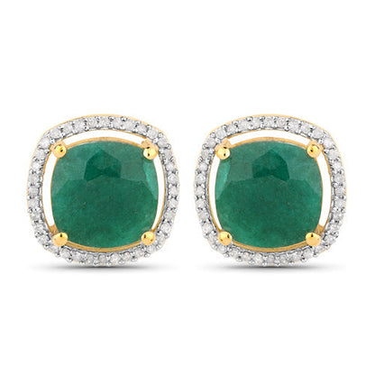 4.40 Carat Dyed Emerald and White Diamond .925 Sterling Silver Earrings Bids.com