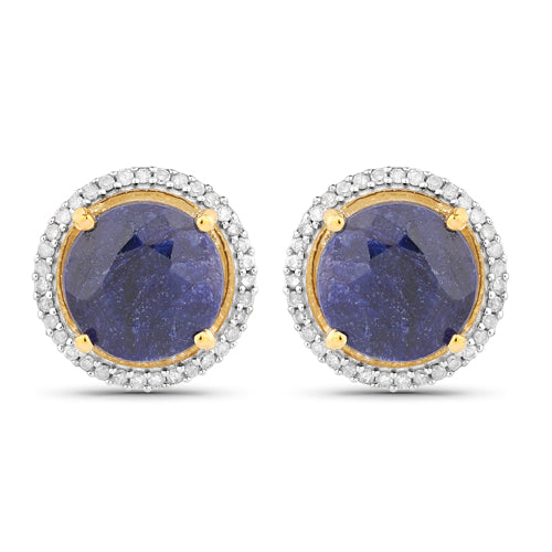 5.20 Carat Dyed Sapphire and White Diamond .925 Sterling Silver Earrings Bids.com