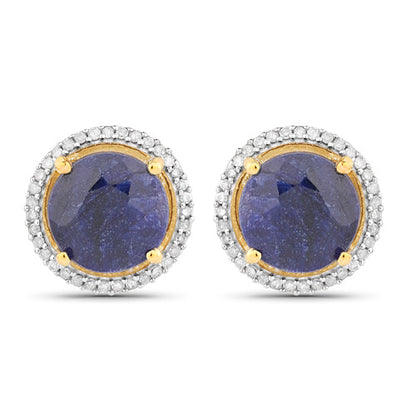 5.20 Carat Dyed Sapphire and White Diamond .925 Sterling Silver Earrings Bids.com