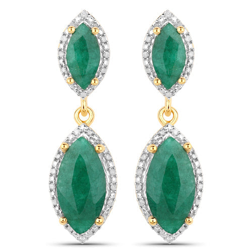 4.21 Carat Dyed Emerald and White Diamond .925 Sterling Silver Earrings Bids.com