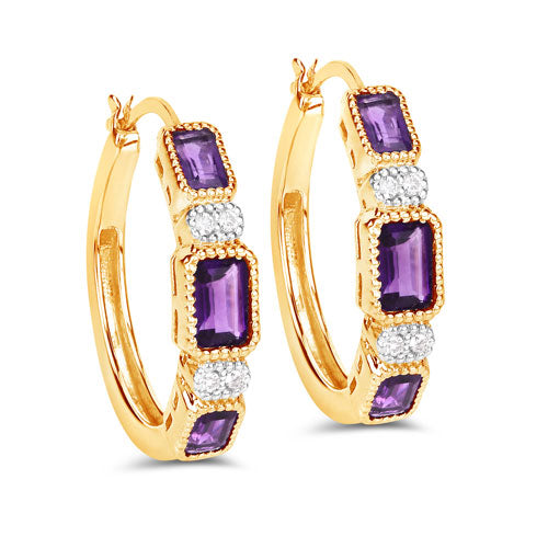 2.18 Carat Genuine Amethyst and White Topaz .925 Sterling Silver Earrings Bids.com