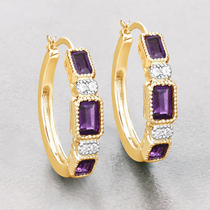 2.18 Carat Genuine Amethyst and White Topaz .925 Sterling Silver Earrings Bids.com