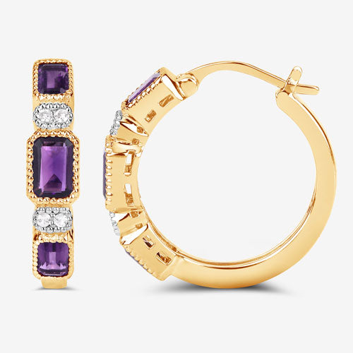 2.18 Carat Genuine Amethyst and White Topaz .925 Sterling Silver Earrings Bids.com