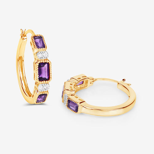 2.18 Carat Genuine Amethyst and White Topaz .925 Sterling Silver Earrings Bids.com