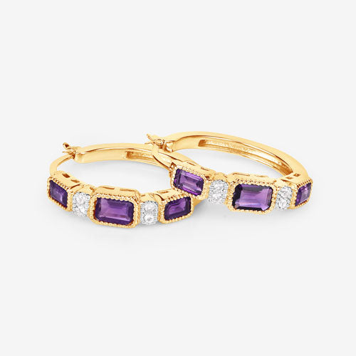 2.18 Carat Genuine Amethyst and White Topaz .925 Sterling Silver Earrings Bids.com