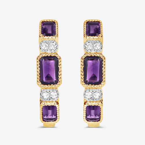 2.18 Carat Genuine Amethyst and White Topaz .925 Sterling Silver Earrings Bids.com