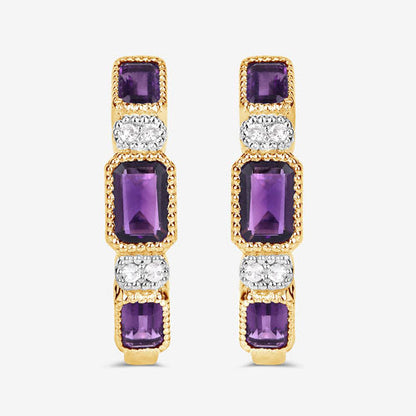 2.18 Carat Genuine Amethyst and White Topaz .925 Sterling Silver Earrings Bids.com