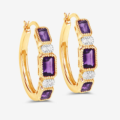 2.18 Carat Genuine Amethyst and White Topaz .925 Sterling Silver Earrings Bids.com