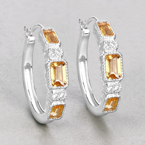 2.88 Carat Genuine Citrine and White Topaz .925 Sterling Silver Earrings Bids.com