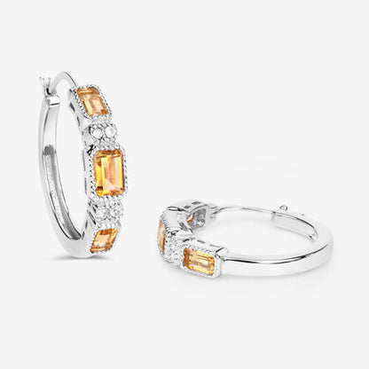2.88 Carat Genuine Citrine and White Topaz .925 Sterling Silver Earrings Bids.com