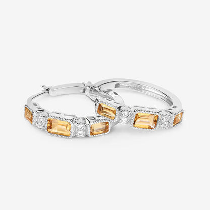 2.88 Carat Genuine Citrine and White Topaz .925 Sterling Silver Earrings Bids.com