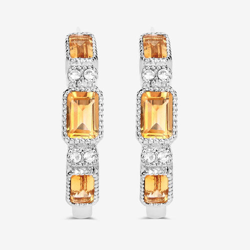 2.88 Carat Genuine Citrine and White Topaz .925 Sterling Silver Earrings Bids.com