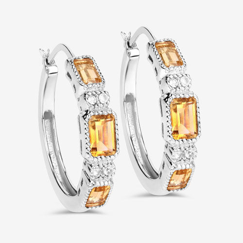 2.88 Carat Genuine Citrine and White Topaz .925 Sterling Silver Earrings Bids.com