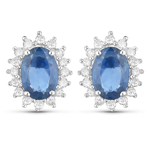 2.22 Carat Genuine Blue Sapphire and White Diamond 14K White Gold Earrings Bids.com
