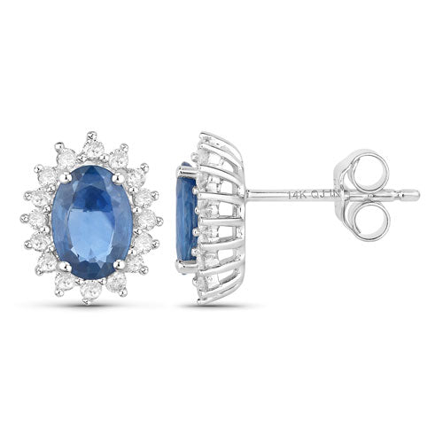 2.22 Carat Genuine Blue Sapphire and White Diamond 14K White Gold Earrings Bids.com
