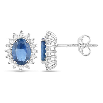 2.22 Carat Genuine Blue Sapphire and White Diamond 14K White Gold Earrings Bids.com