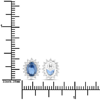 2.22 Carat Genuine Blue Sapphire and White Diamond 14K White Gold Earrings Bids.com