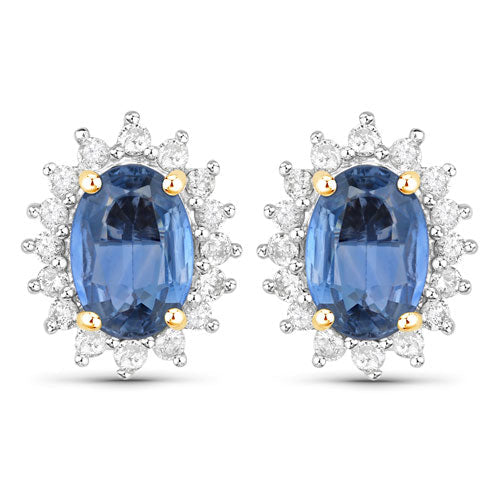 2.22 Carat Genuine Blue Sapphire and White Diamond 14K Yellow Gold Earrings Bids.com