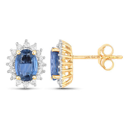 2.22 Carat Genuine Blue Sapphire and White Diamond 14K Yellow Gold Earrings Bids.com