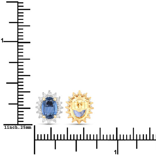 2.22 Carat Genuine Blue Sapphire and White Diamond 14K Yellow Gold Earrings Bids.com