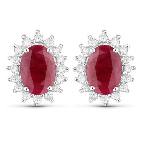 2.02 Carat Genuine Ruby and White Diamond 14K White Gold Earrings Bids.com